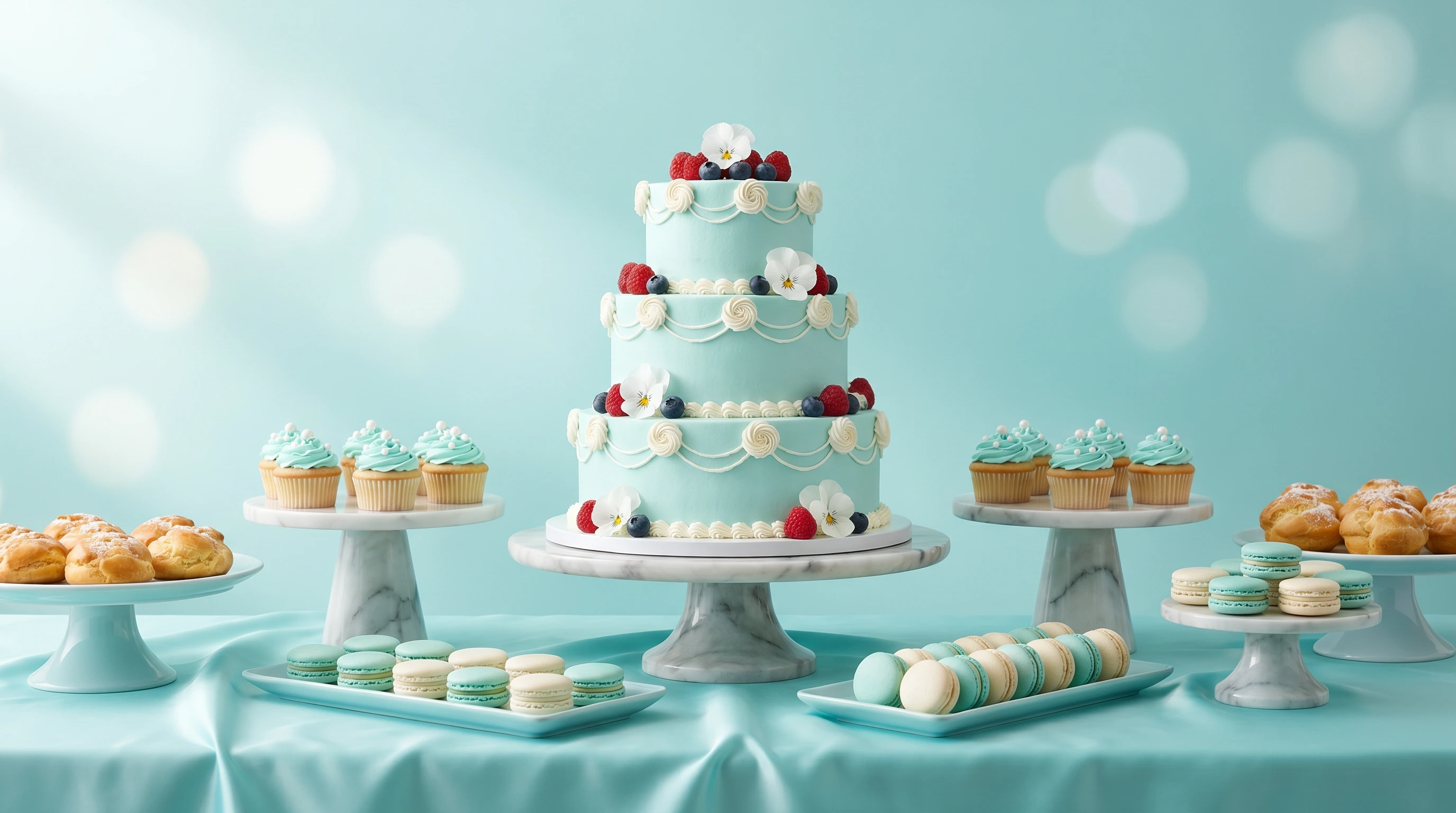 主題多層手工蛋糕配馬卡龍及鮮花擺設｜香港網上蛋糕店